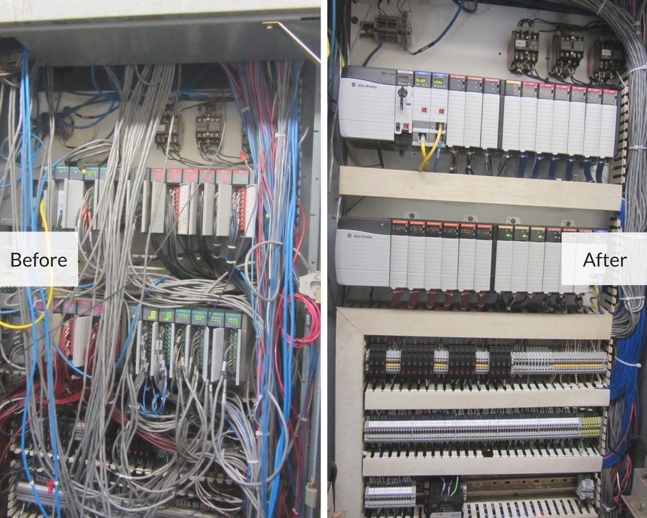 before and after photo of a rendering plant's industrial automation controls
